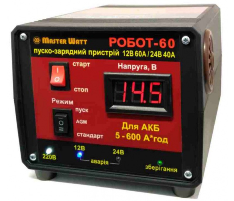 Пуско-зарядний пристрій РОБОТ-60 для акумуляторів 12/24V (5-600Ah) (MF, WET,AGM,GEL,CA/CA)