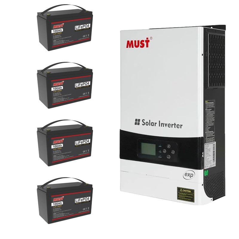 Комплект інвертор MUST PV19-6048 EXP (MPPT) + Акумулятори MUST LiFePO4 LP1500-12100 12V 100Ah (4 шт)
