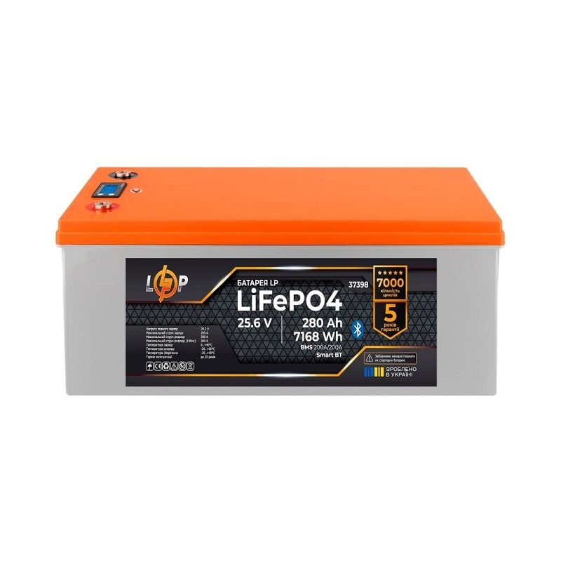 Акумулятор LogicPower LiFePO4 25,6V-280 Ah 7168Wh BMS 200A/200А пластик Smart BT (37398)