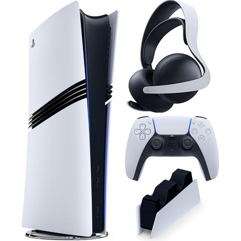 Ігрова консоль Sony PlayStation 5 Pro 2TB (711719595915) + Зарядний пристрій для геймпада Sony DualSense Charging Station (9374107) + Навушники з мікрофоном Sony PULSE Elite White Europe